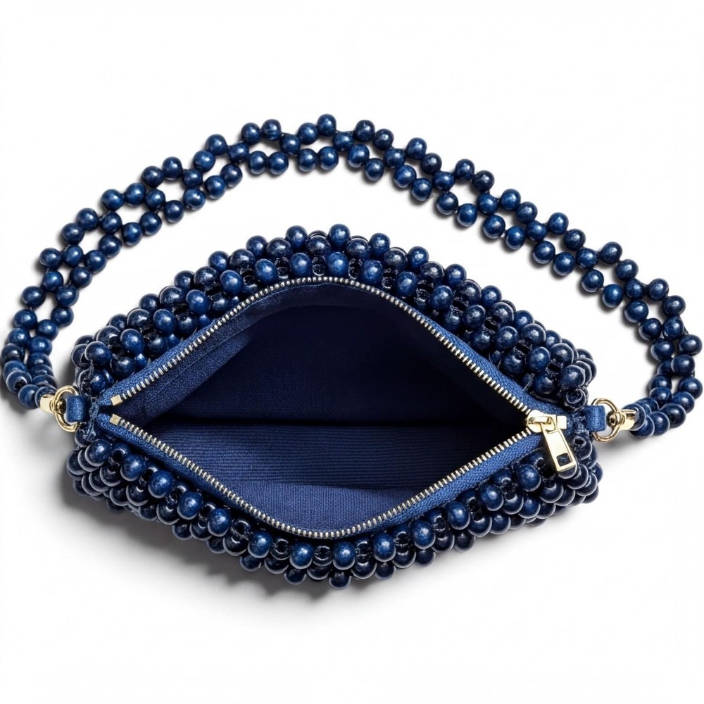 Vintage 1960s ADG Fashion Imports Beaded Navy Blue Retro Purse Bag - Picture 4 of 11